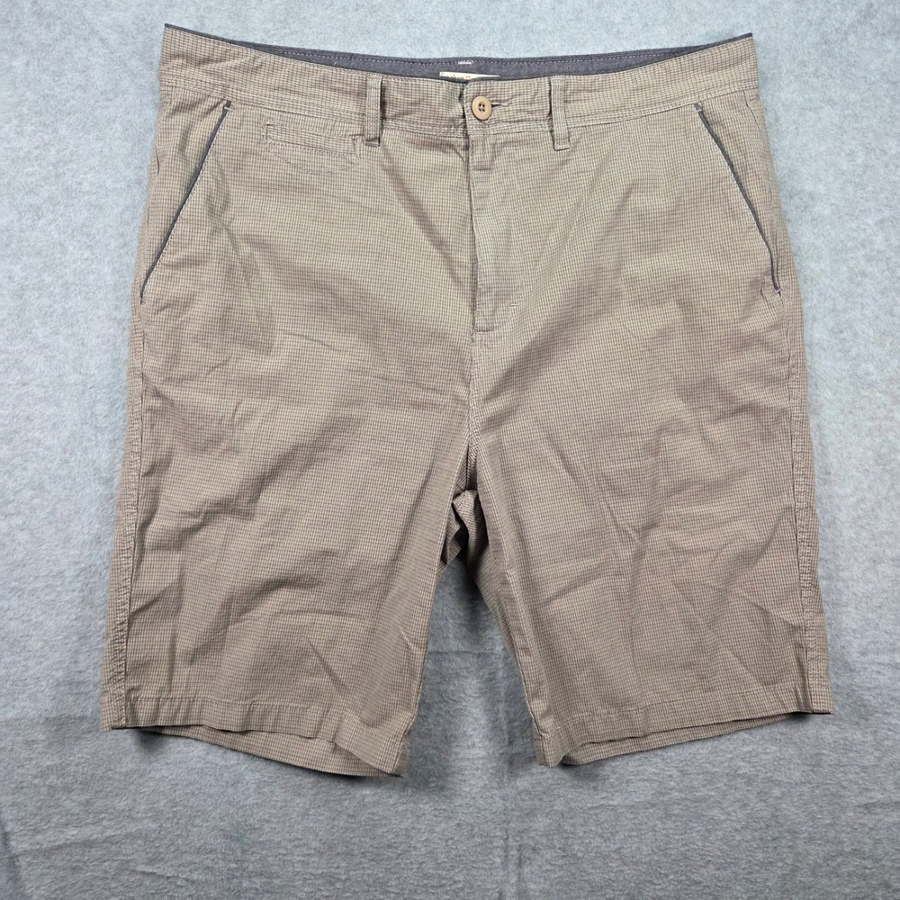 Carbon2Cobalt Micro Check Shorts Mens 36 Tan Brown Casual Summer Cotton Blend
